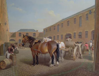 Caricamento dei carri alla Whitbread Brewery, Chiswell Street, Londra, 1783